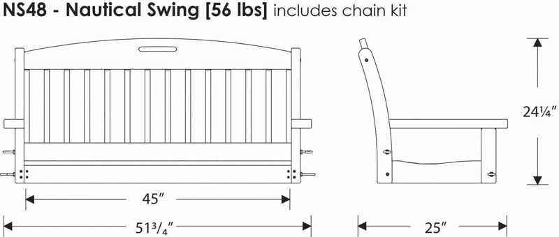 Polywood Nautical Porch Swing, Wooden Porch Swing Dimensions